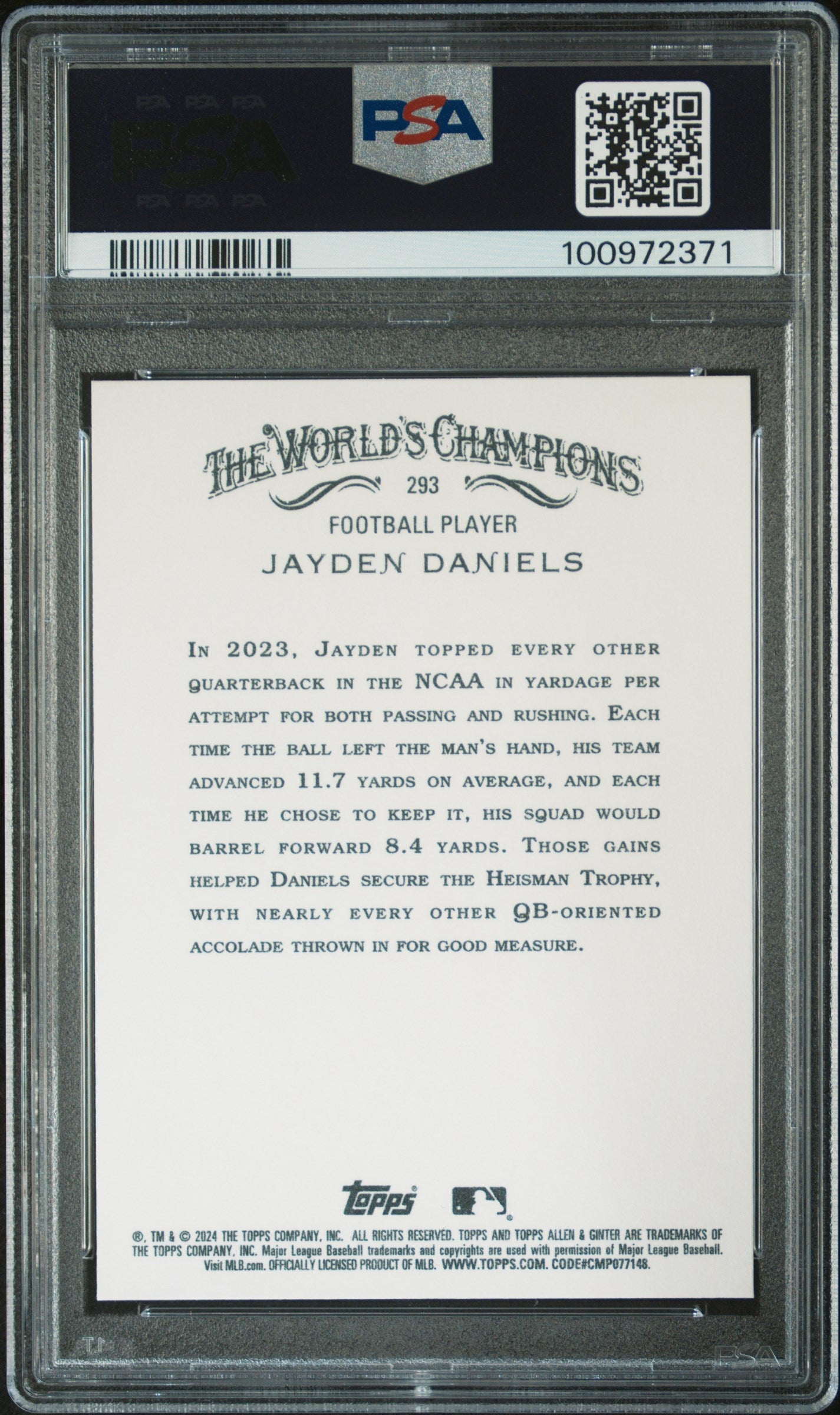 Graded 2024 Topps Allen & Ginter Jayden Daniels #293 Rookie RC Football Card PSA 10 Gem Mint