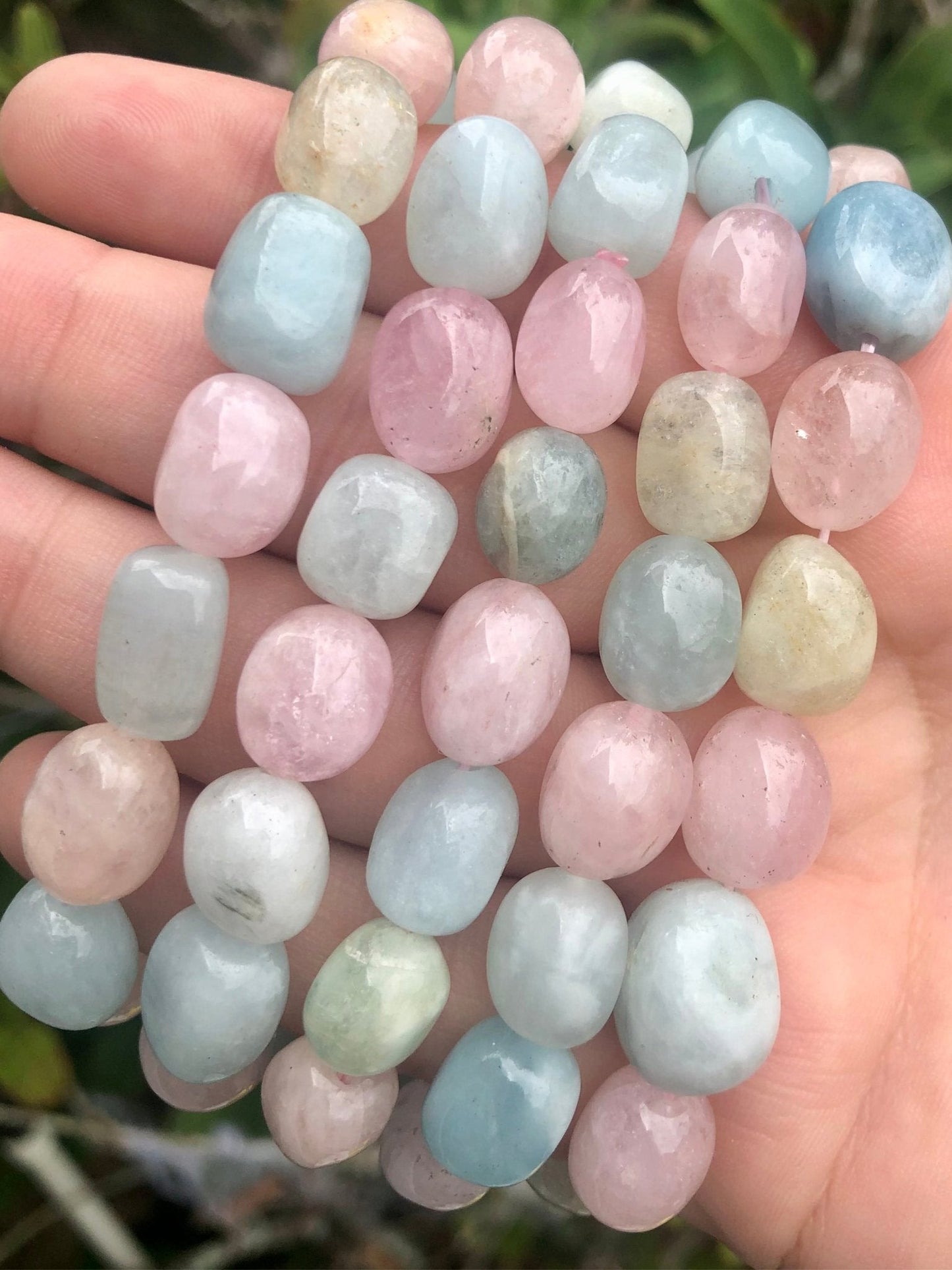 Morganite Tumbled Bead Bracelet – Soft Pink & Blue Hues