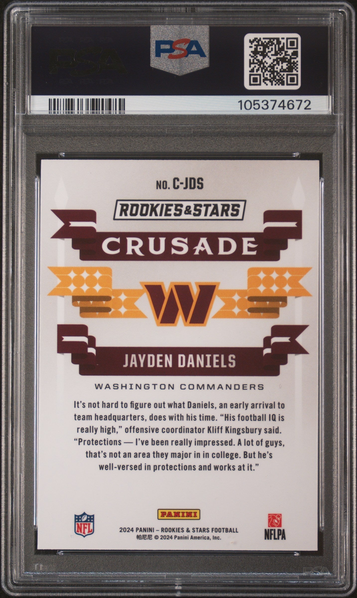 Graded 2024 Panini Rookies & Stars Jayden Daniels #CJDS Crusade Red Plaid Rookie RC Football Card PSA 10 Gem Mint
