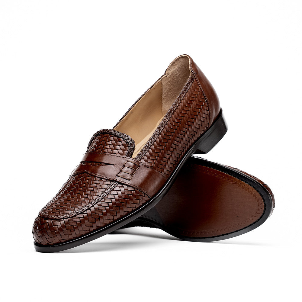 15-585-BRN NICOLA Italian Calfskin Basketweave, Dark Brown