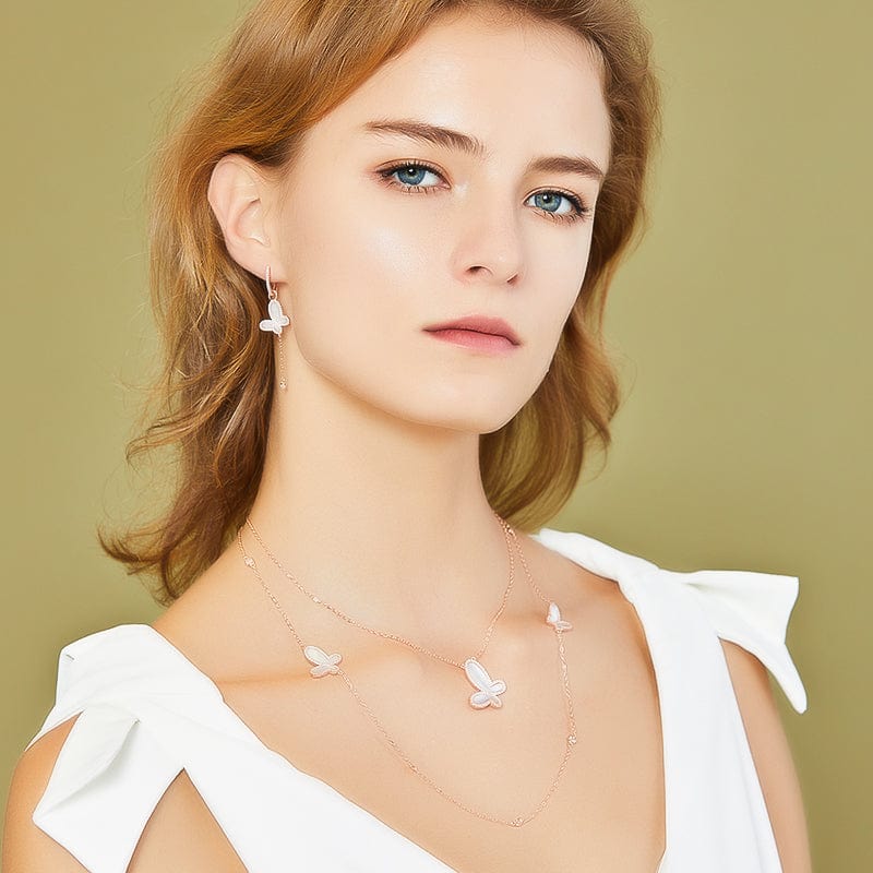 Red Agate w/ 18k Gold & Cubic Zirconia Butterfly Necklace Jewelry