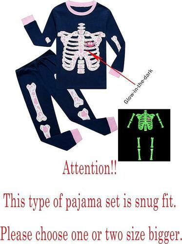 Family Feeling Little Girls 2 Piece Pajamas Set Skeleton/Glow-in-the-dark Size2T
