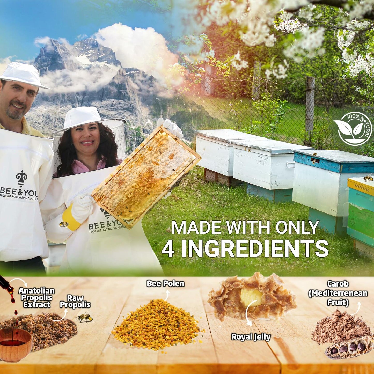 Bee and You Royal Jelly Tablet, Propolis Extract, Bee Pollen, 100% Natural 60ct EXP 12/2026