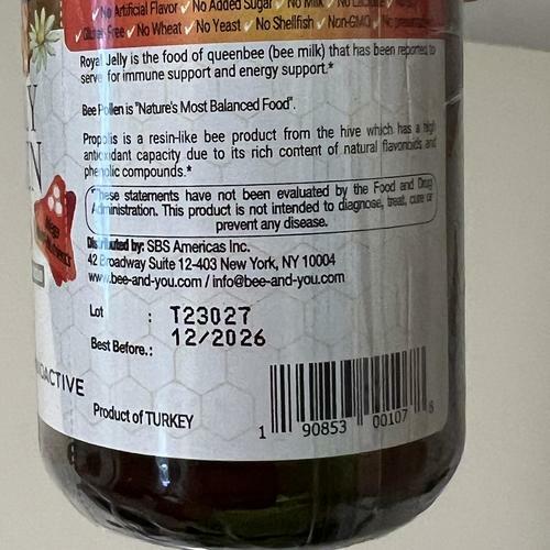 Bee and You Royal Jelly Tablet, Propolis Extract, Bee Pollen, 100% Natural 60ct EXP 12/2026