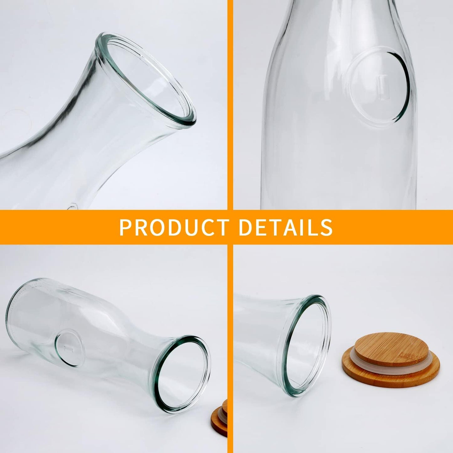 35oz Glass Carafe,Glass Pitcther with Wooden Caps for Wine,Fruit Tea,Drinks 6pcs