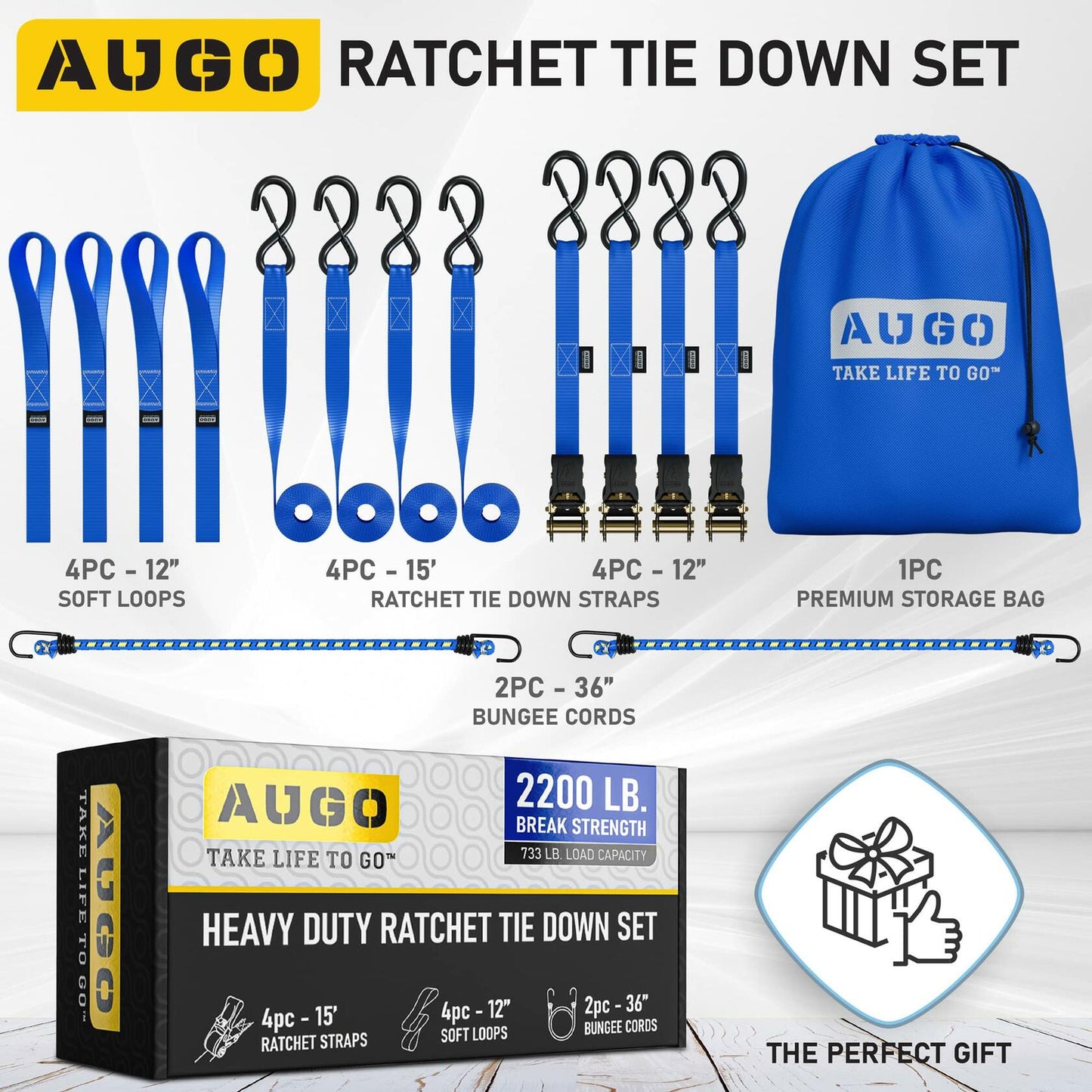 4 Pack 15 FT Ratchet Straps Heavy Duty 2200 LB Break Strength Safety Lock S Hook