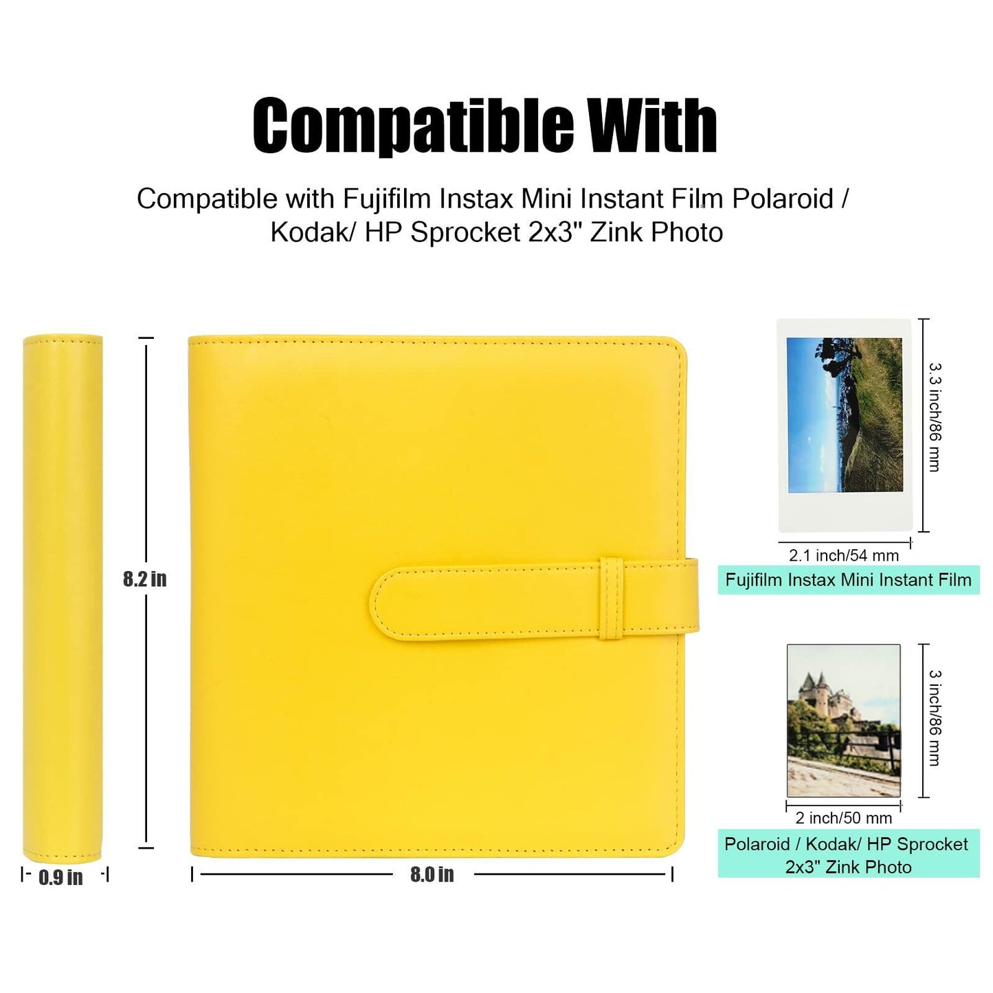 256 Pockets Photo Album for Fujifilm Instax Mini Camera,for Polaroid 2x3" Yellow
