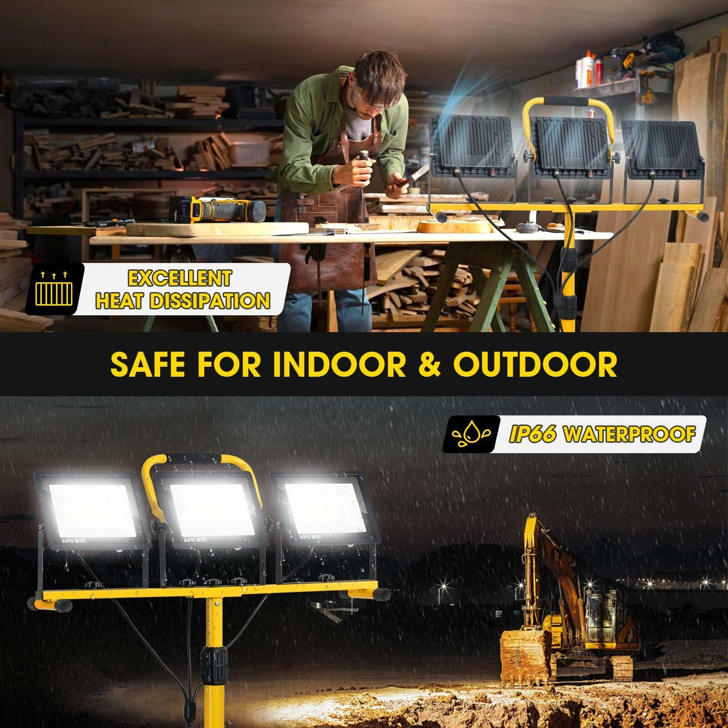 21000Lumen LED Work Lights with Stand - 3 Head Portable Work Light