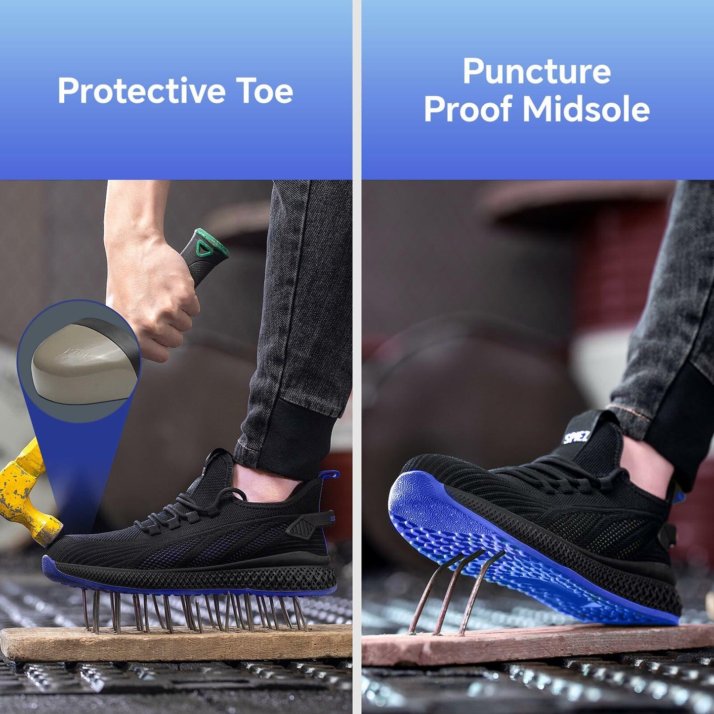 Unisex Safety Shoes w/Composite Toe Cap, Puncture Proof Lightweight Size- M8/W9
