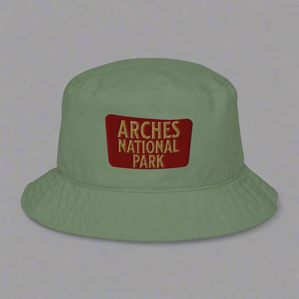 Arches National Park Sign Embroidered Organic Bucket Hat