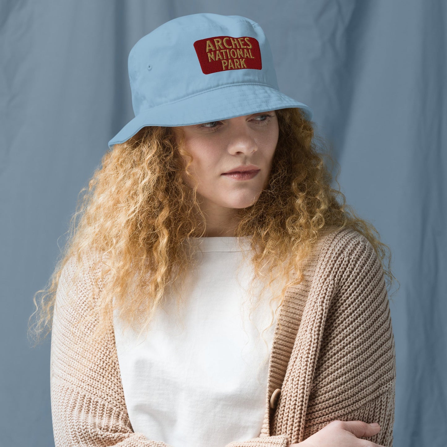 Arches National Park Sign Embroidered Organic Bucket Hat
