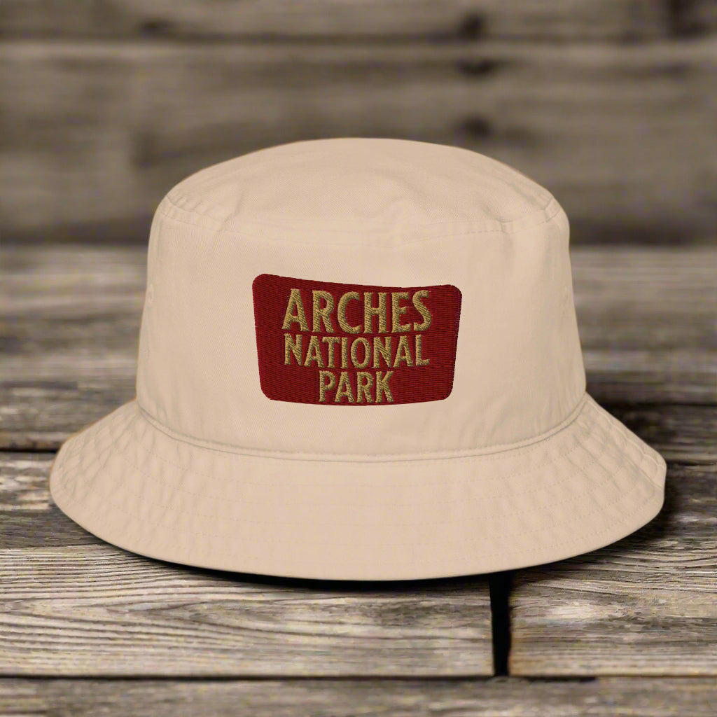 Arches National Park Sign Embroidered Organic Bucket Hat