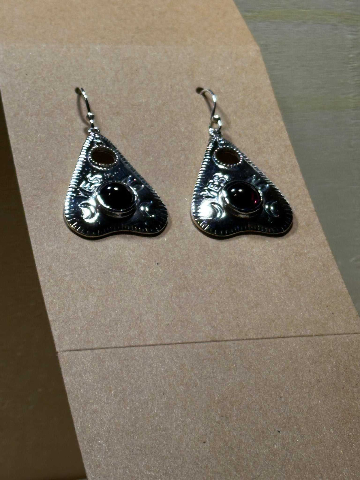 Garnet Planchette Earrings - Sterling Silver