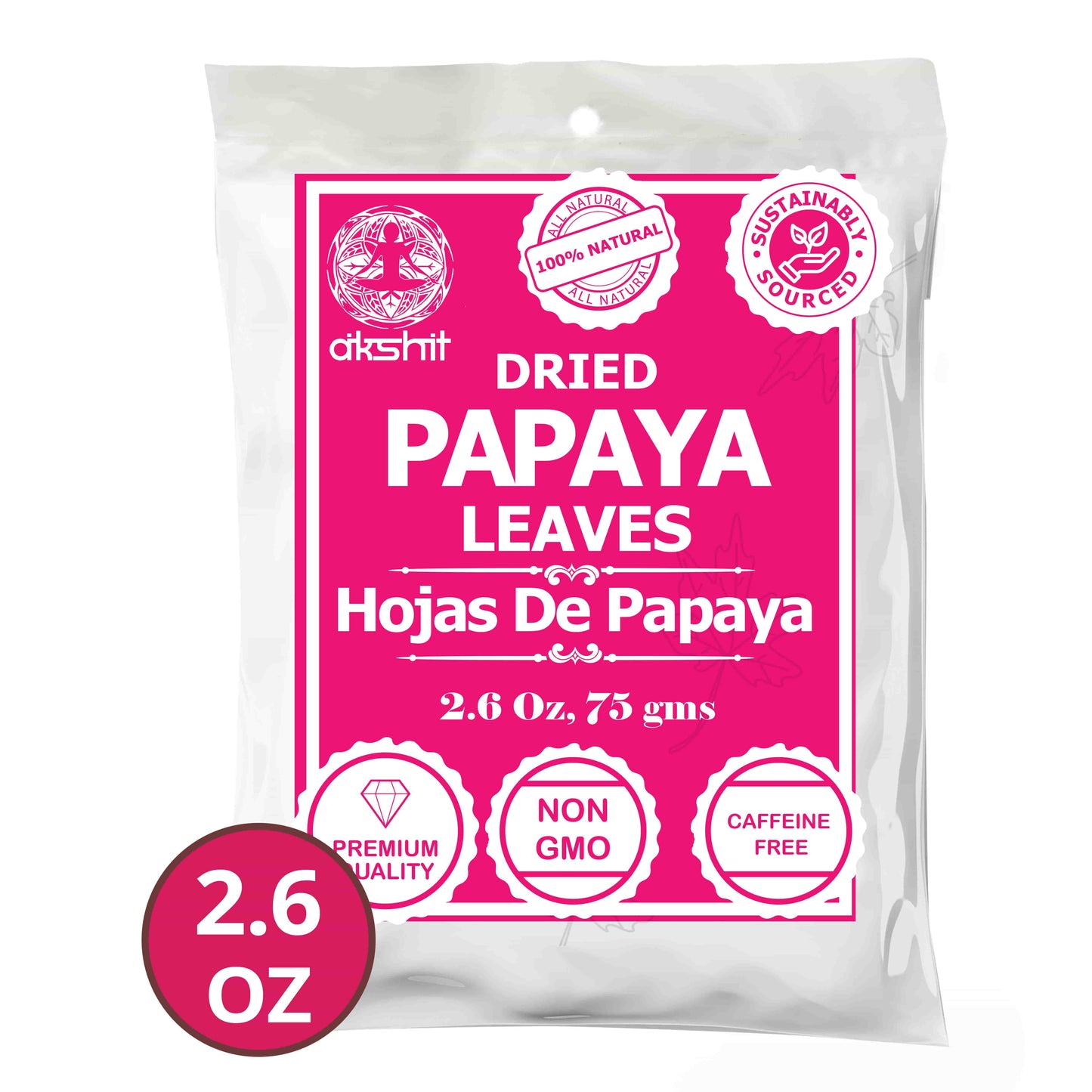Akshit  Papaya Leaves, Hojas de papaya, 2.6oz, Dried From Green Papaya Leaf, Herbal Tea, Non GMO, Caffeine free, Sugar free, Rich In Vitamins.