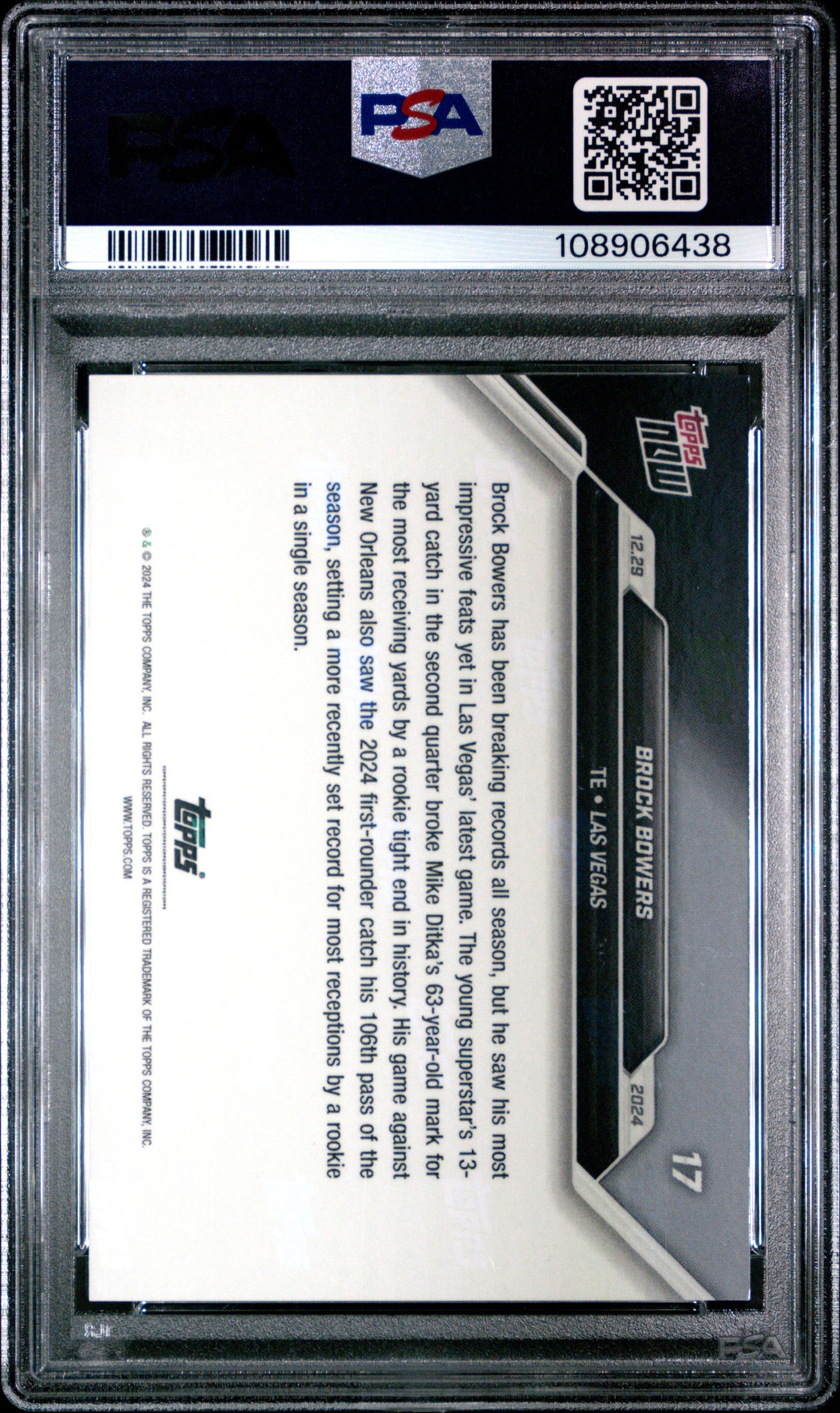 Graded 2024 Topps Now Brock Bowers #17 Rookie RC Football Card PSA 10 Gem Mint