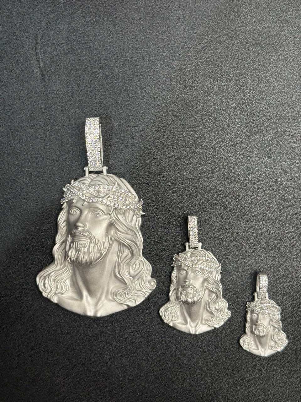 Moissanite Jesus Head Piece Pendant - Solid 925 Sterling Silver Matte Sandblasted Finish