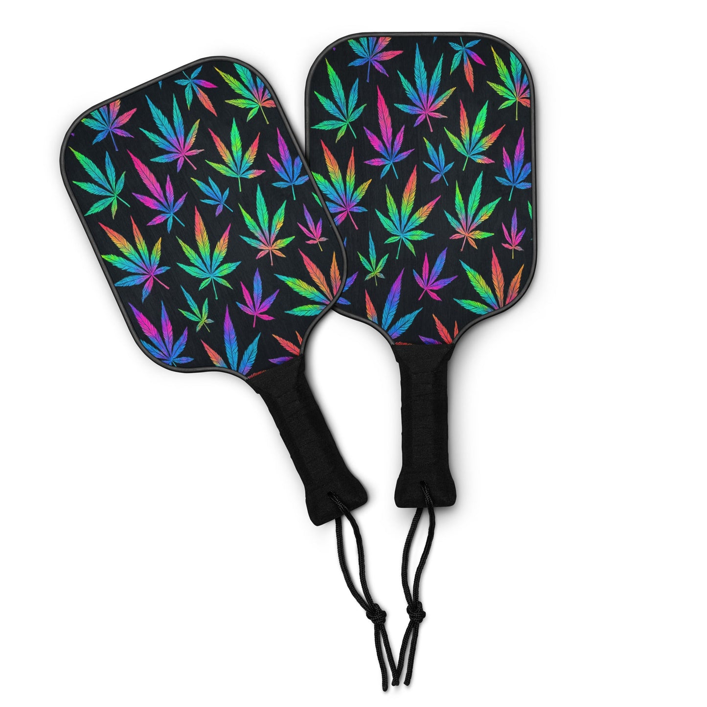 Neon Cannabis Leaves Pickleball paddle set