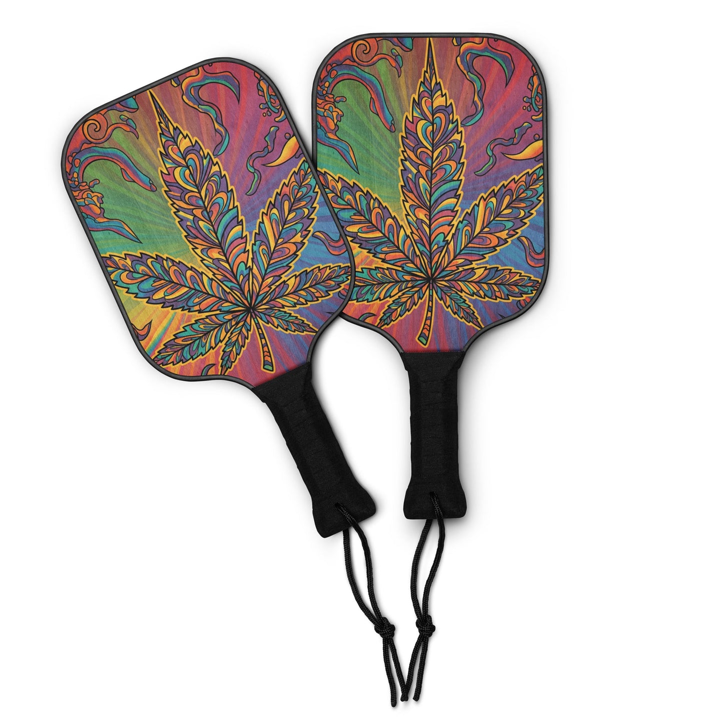 Tie-dye Cannabis leaf Pickleball paddle set