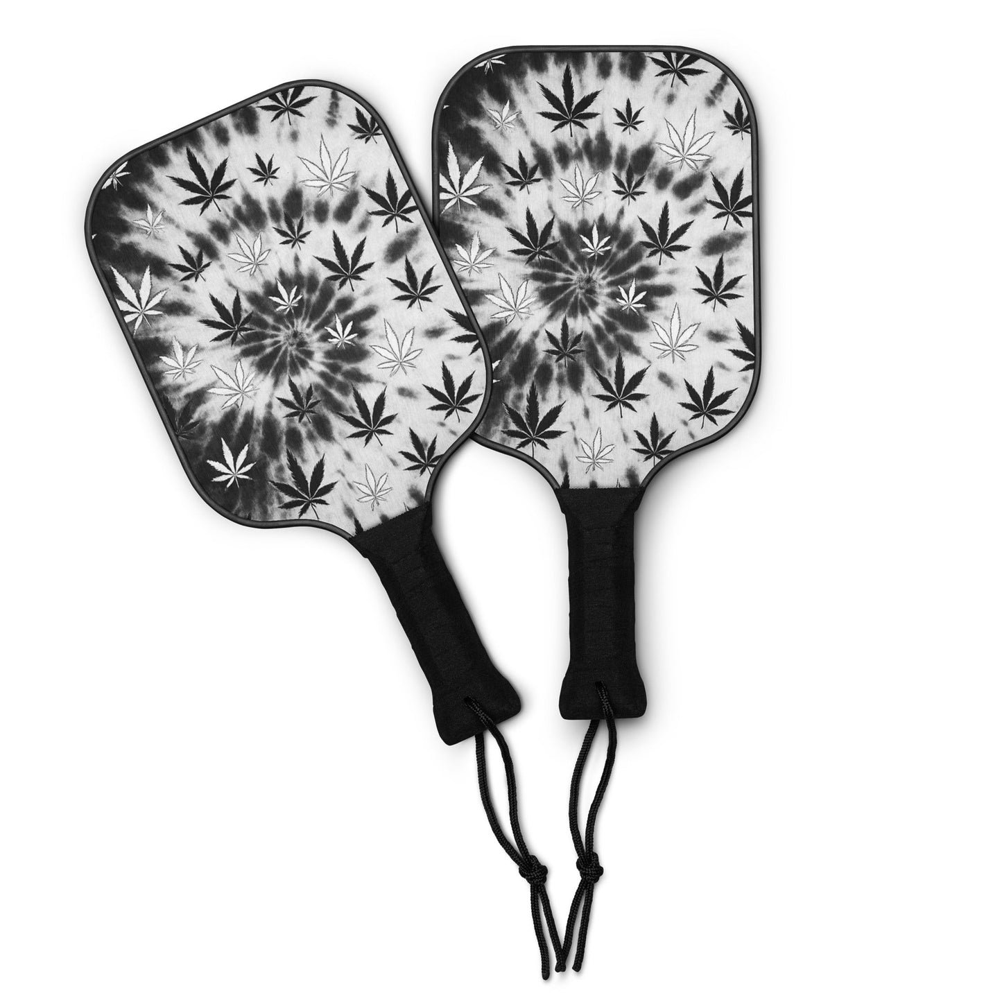Black & White Tie-dye Cannabis Leaves Pickleball paddle set