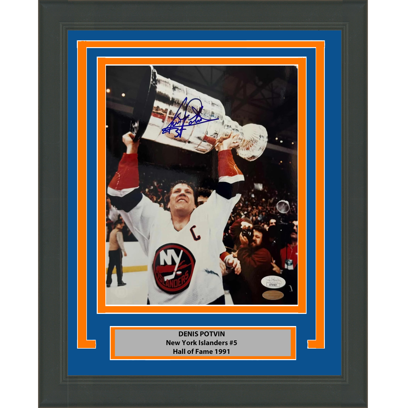 Framed Autographed/Signed Denis Potvin New York Islanders 8x10 Hockey Photo JSA COA