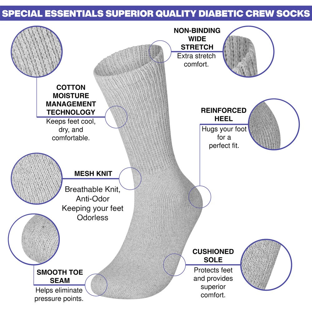 3-12 Pairs Health Circulatory Crew Cotton Diabetic Socks White 9-11 10-13 13-15