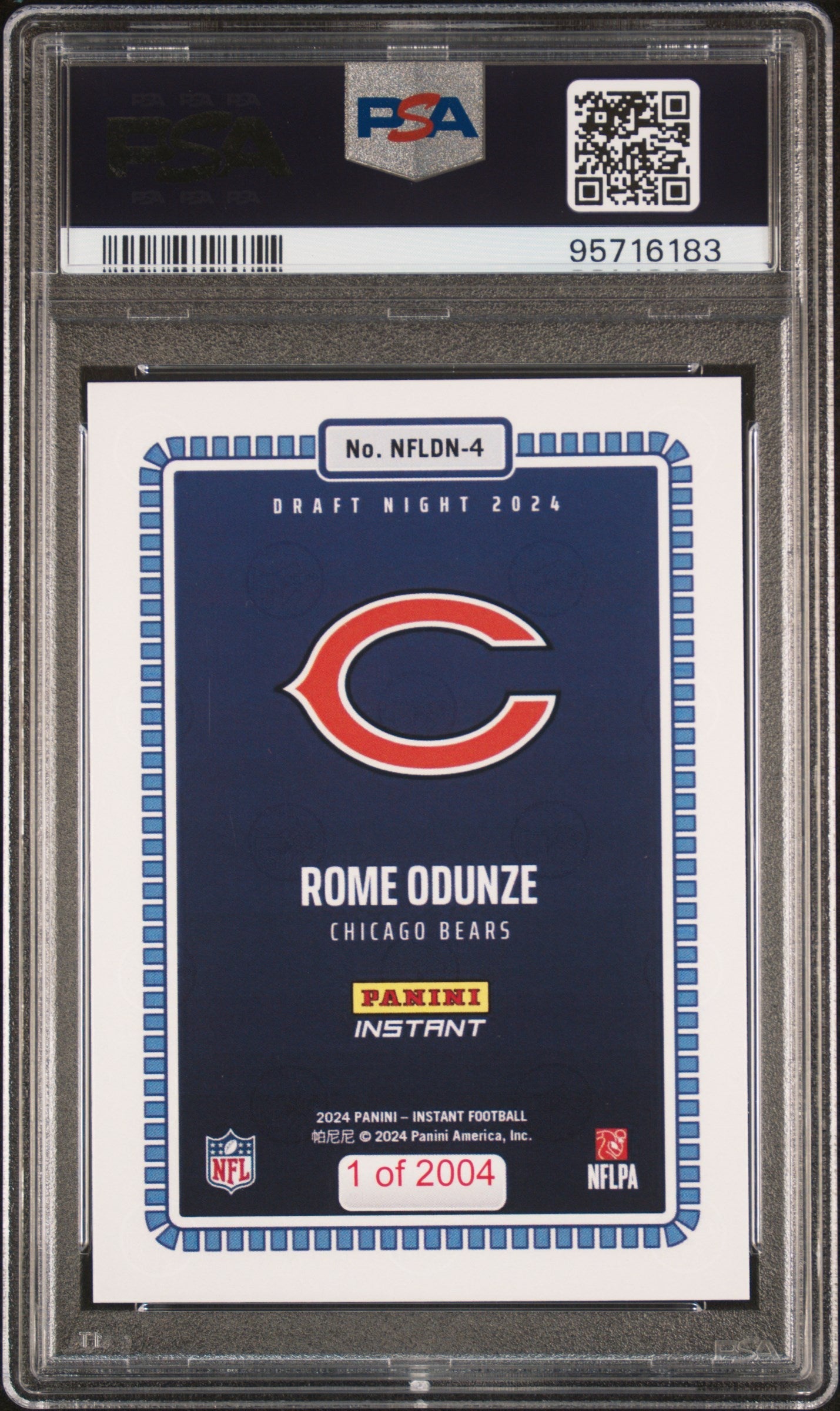 Graded 2024 Panini Instant NFL Rome Odunze #4 Draft Night Rookie RC Football Card PSA 10 Gem Mint