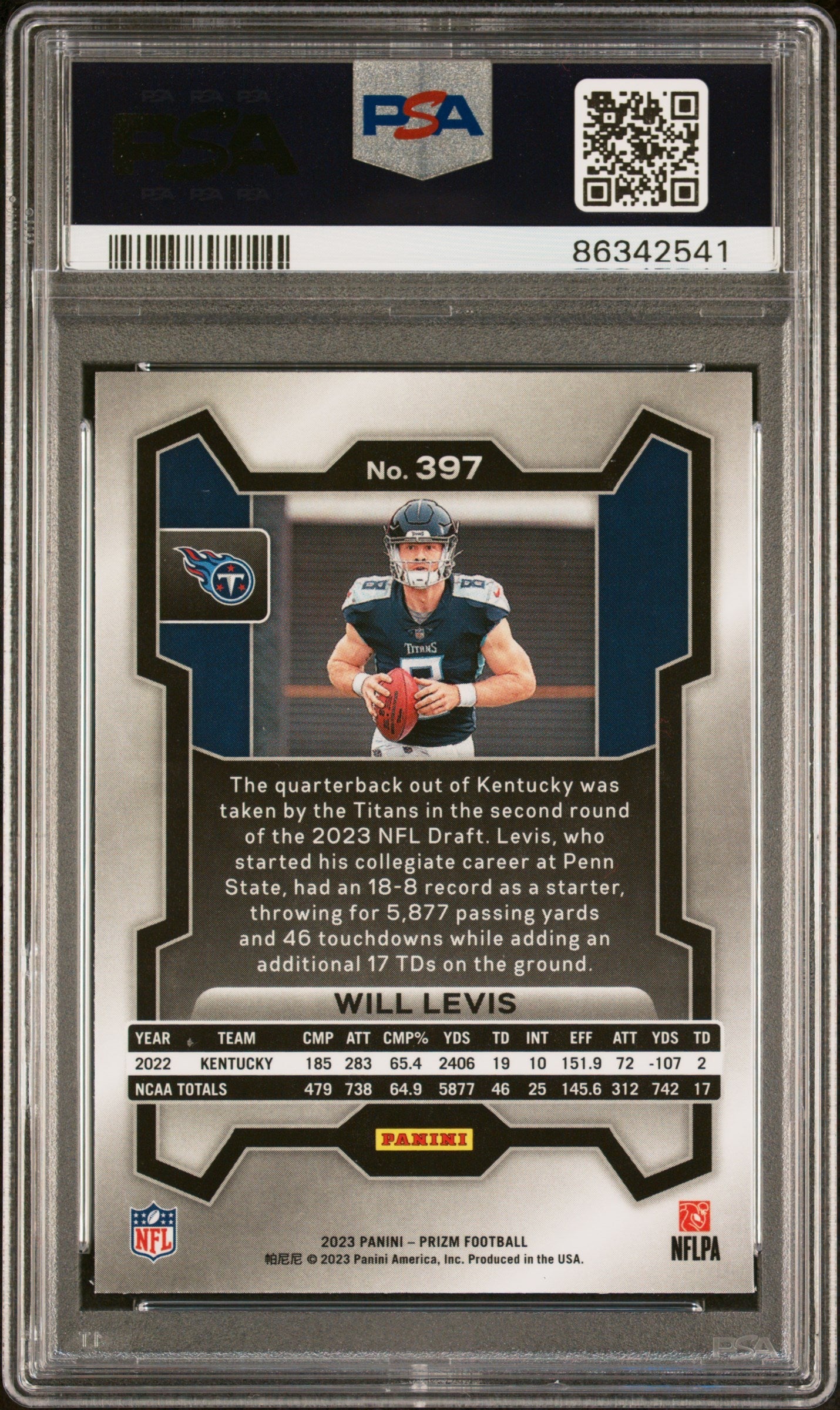 Graded 2023 Panini Prizm Will Levis #397 Rookie RC Football Card PSA 10 Gem Mint