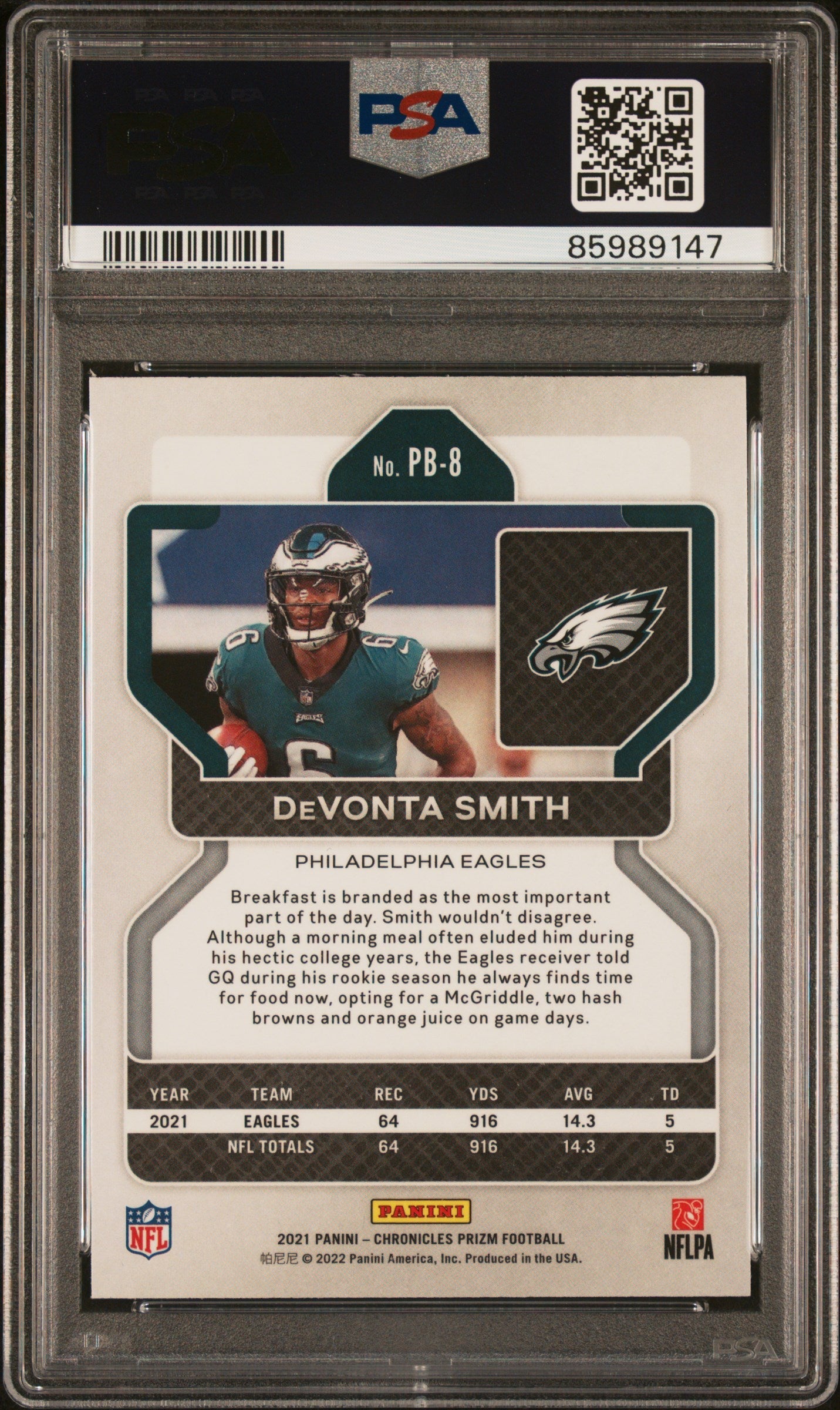 Graded 2021 Panini Chronicles Devonta Smith #PB8 Prizm Black Rookie RC Football Card PSA 10
