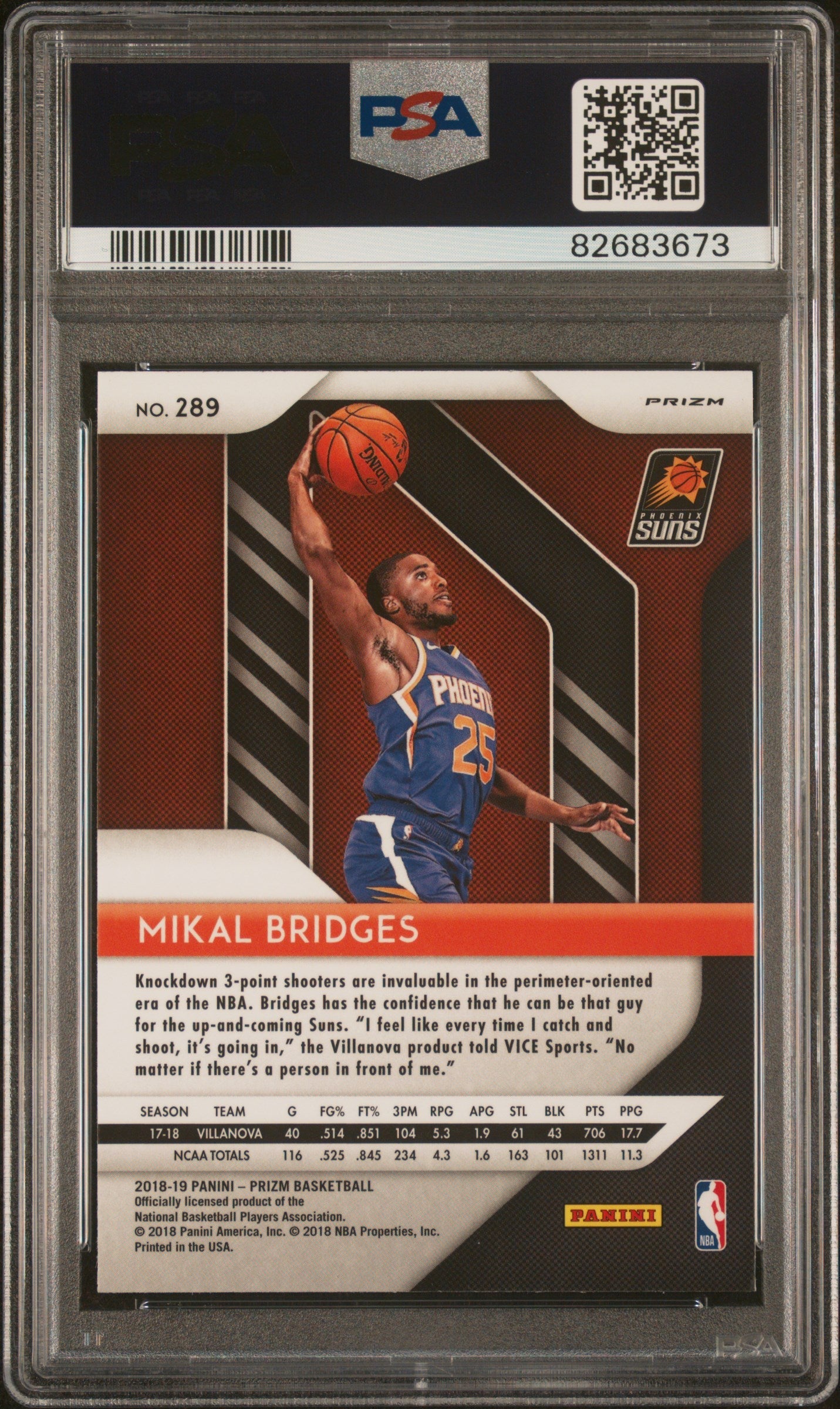 Graded 2018 Panini Prizm Mikal Bridges #289 Red/White/Blue Prizm Rookie RC Basketball Card PSA 10 Gem Mint