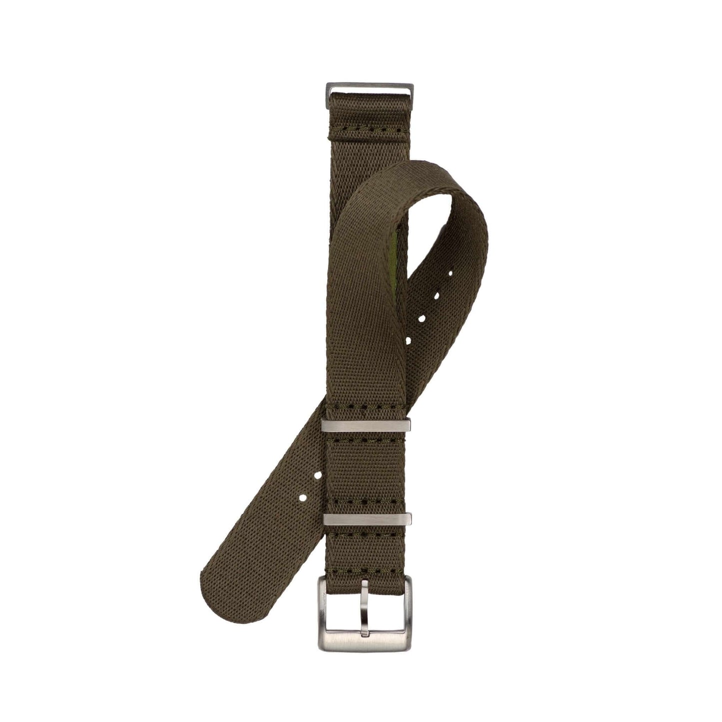 Eco-Friendly Nylon Military Watch Strap - Dark Green - Dark Green Stitches