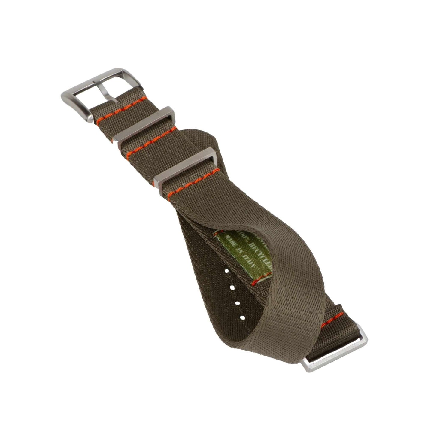 Eco-Friendly Nylon Military Watch Strap - Dark Green Orange Stitches