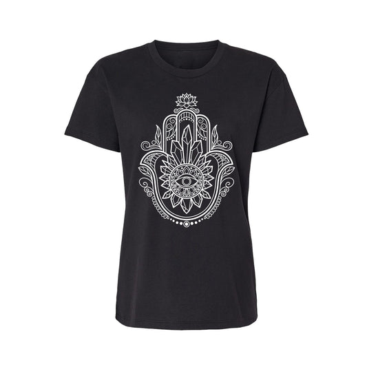 Crystal Hamsa Relaxed Fit Ladies T-Shirt - Infused with Obsidian