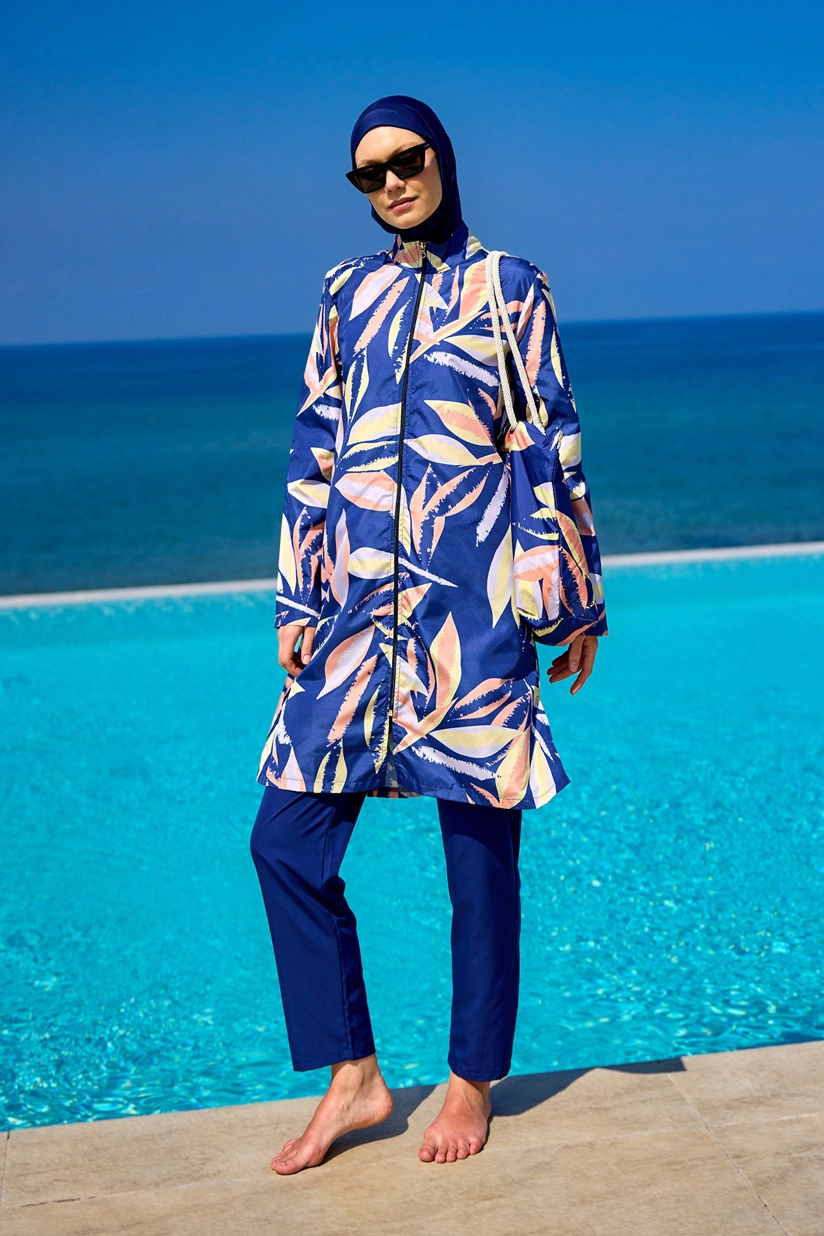 Navy Blue Full Coverage Modest Swimwear Set for Women R2508