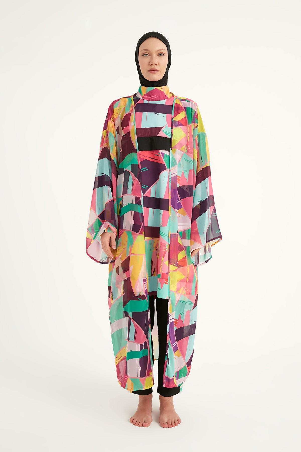 Rivamera Multicolor Brushstroke Print Kimono - RP2511