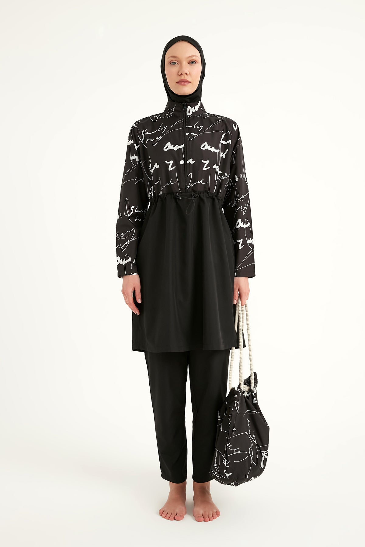 Black Full Coverage Modest Swimwear Set for Women R2501