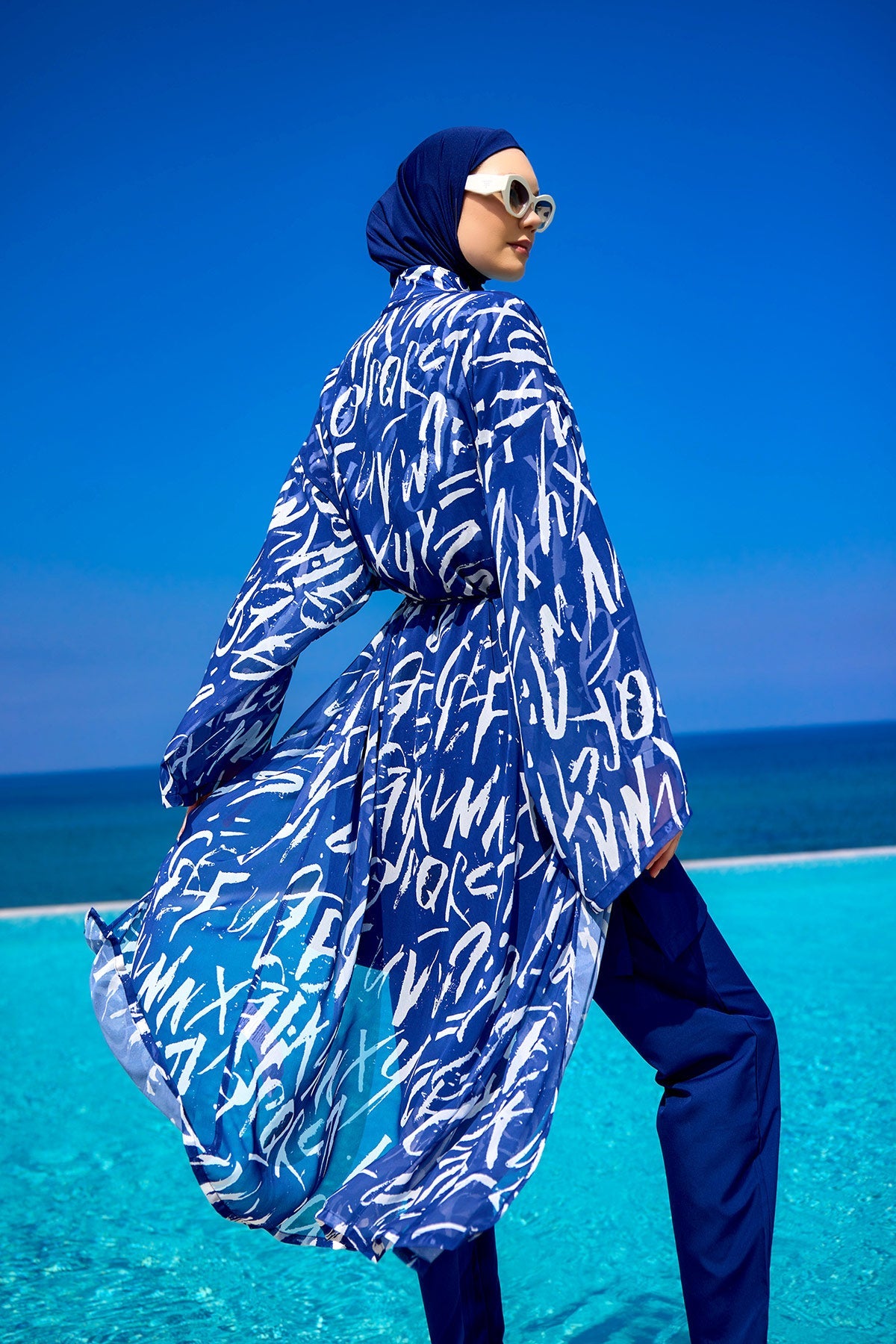 Navy Blue Full Coverage Modest Swimwear Set R2502