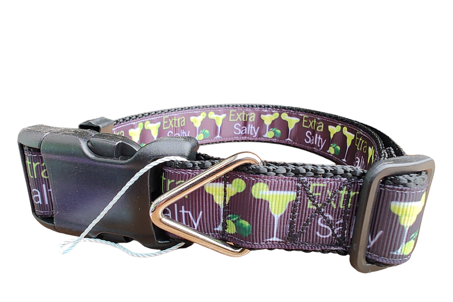 Extra Salty Margarita Black Nylon Dog Collar MD, LG, XL, Leash
