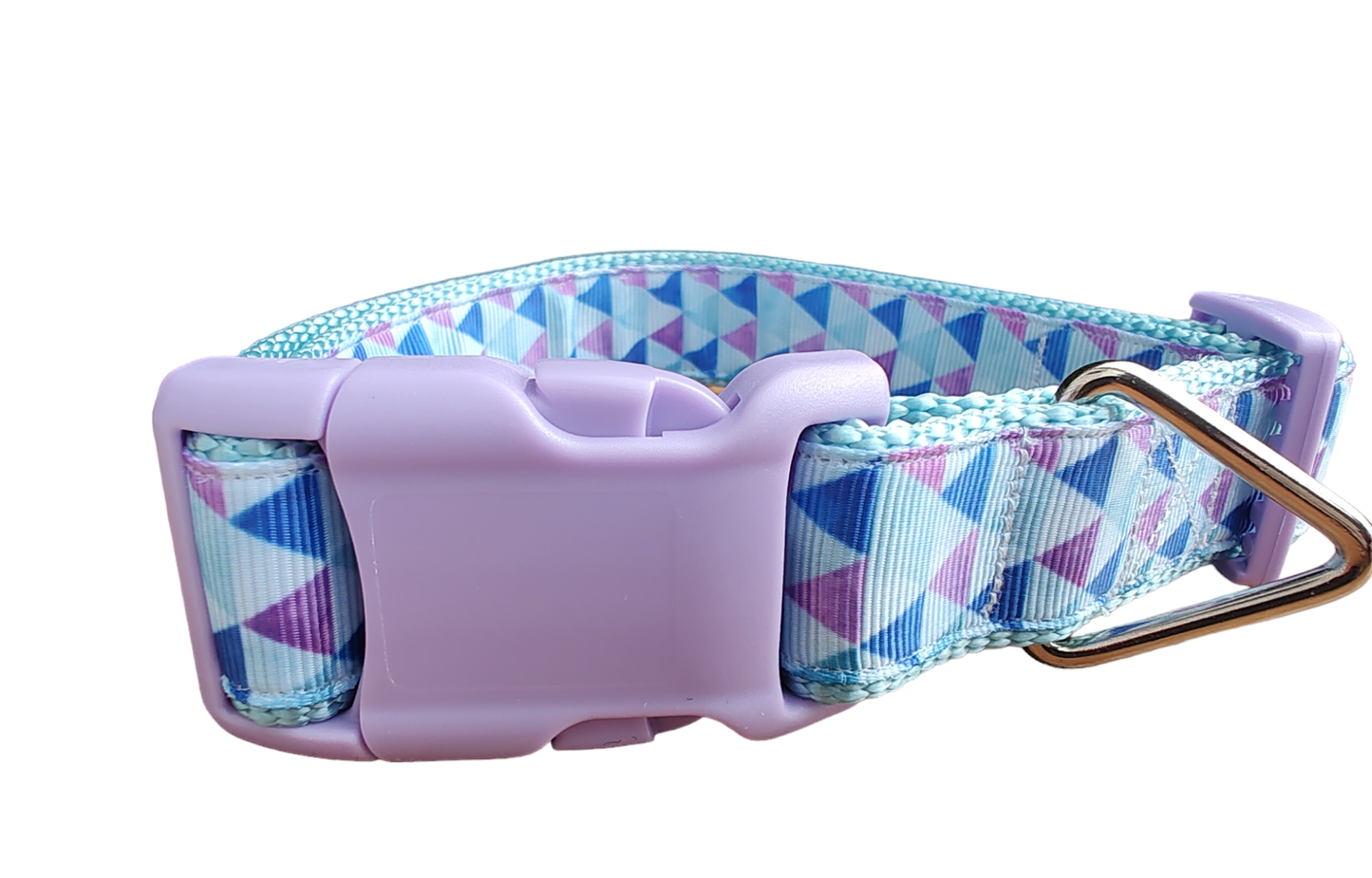 Purple Triangles Light Blue Nylon Dog Collar MD, LG, XL, Leash