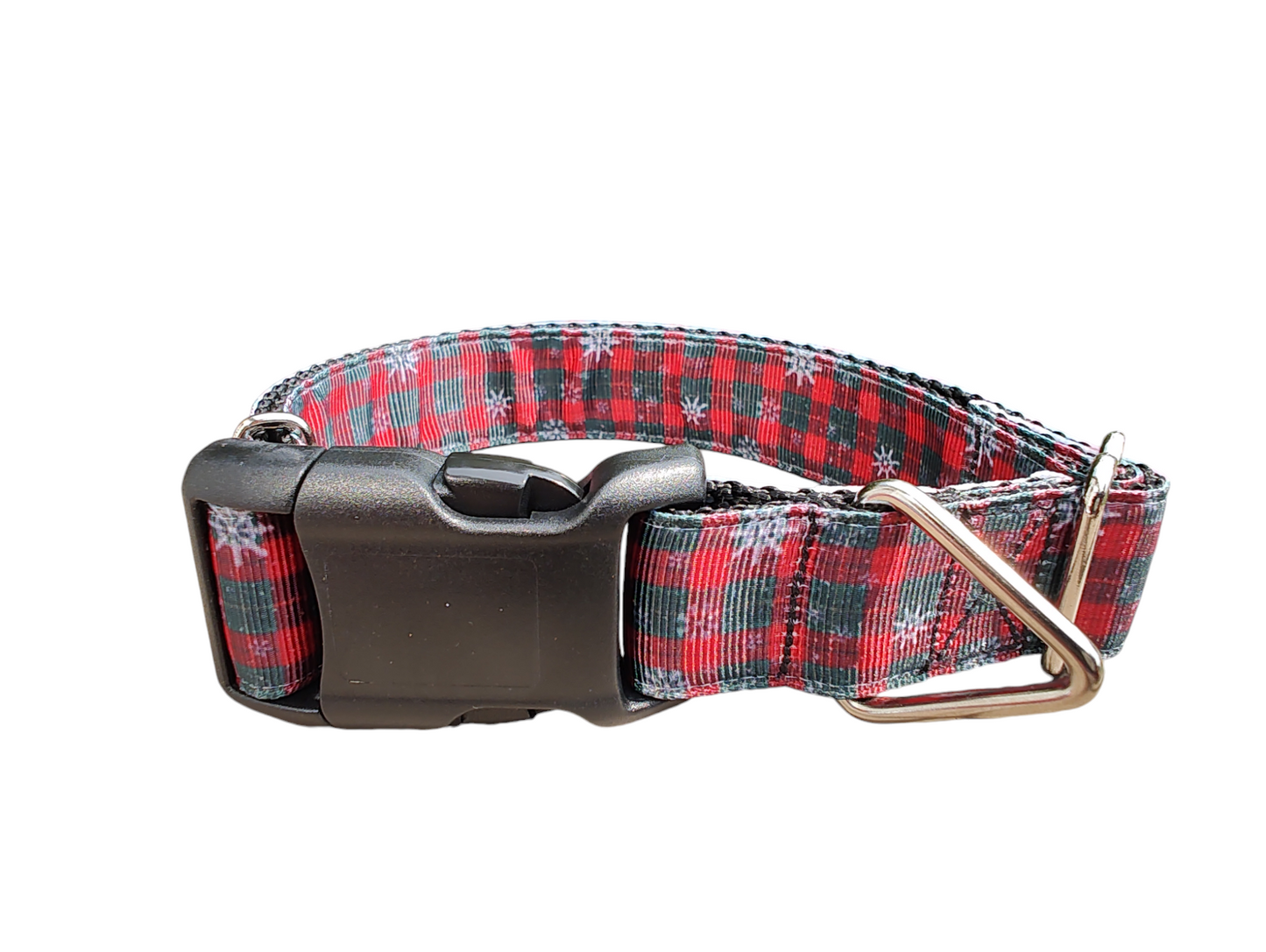 Snowflake Check Plaid Christmas Nylon Dog Collar