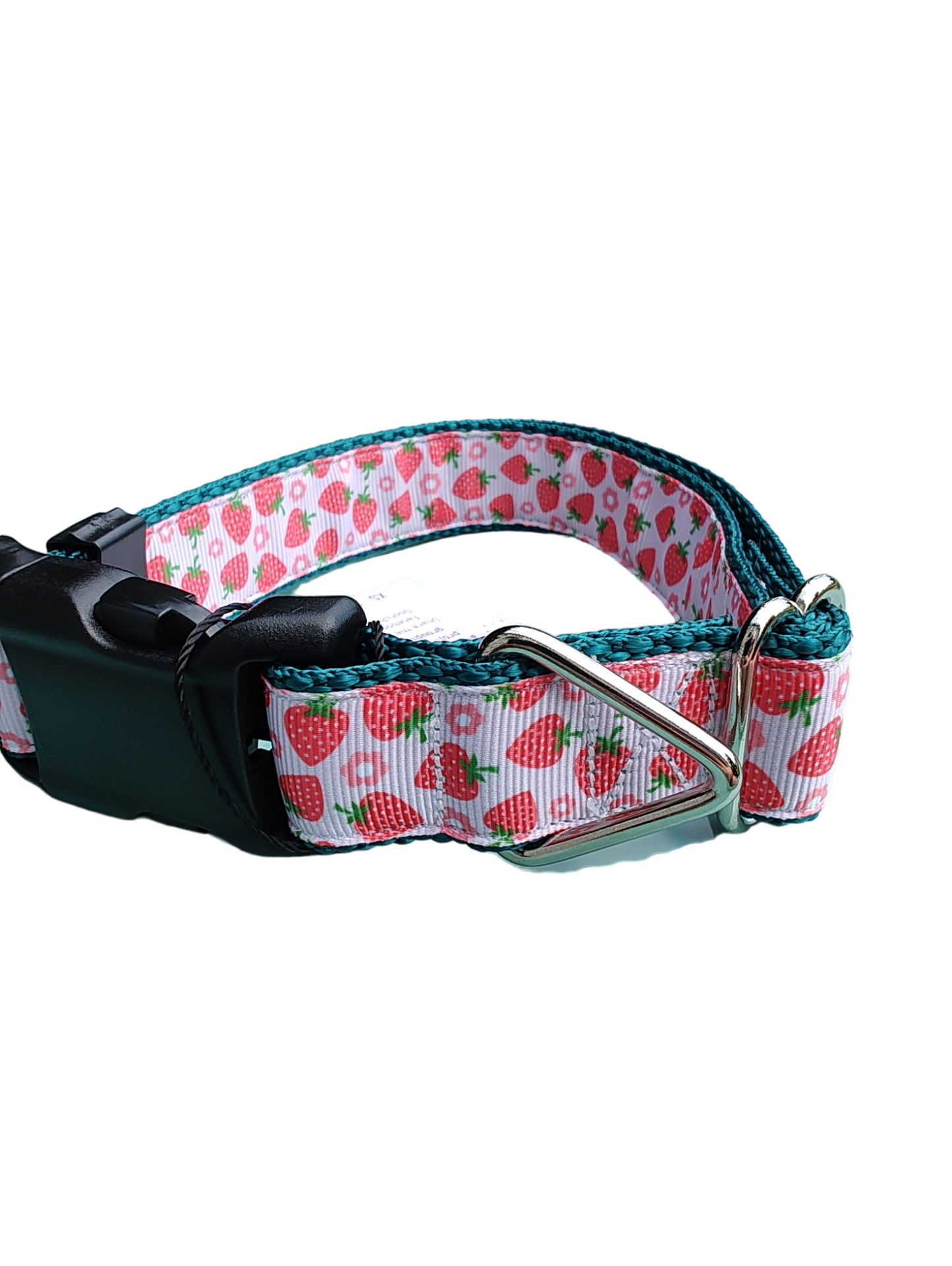 Strawberry Flowers Green Nylon Dog Collar MD, LG, XL, Leash