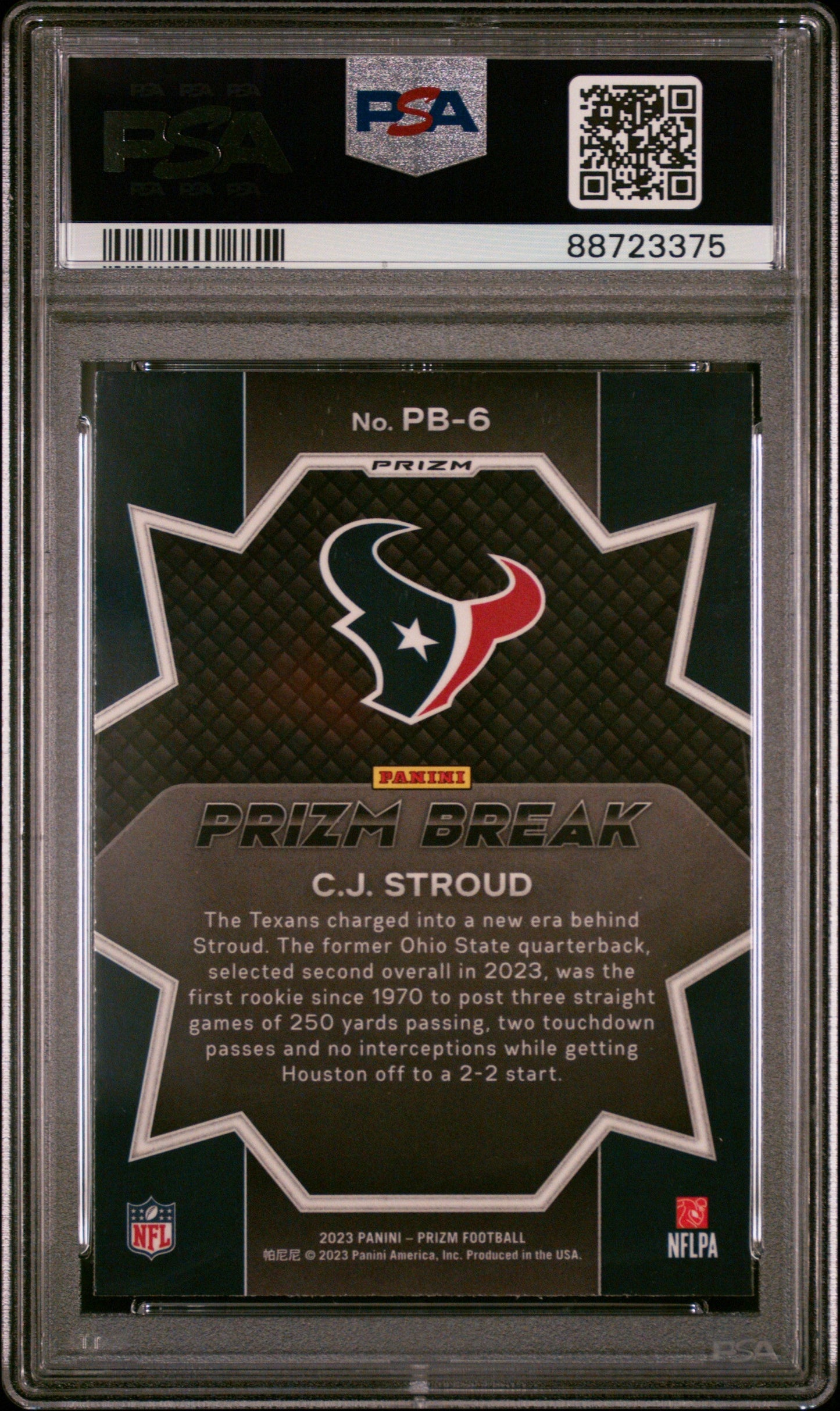 Graded 2023 Panini Prizm CJ Stroud #PB6 Prizm Break Green Wave Rookie RC Football Card PSA 10 Gem Mint