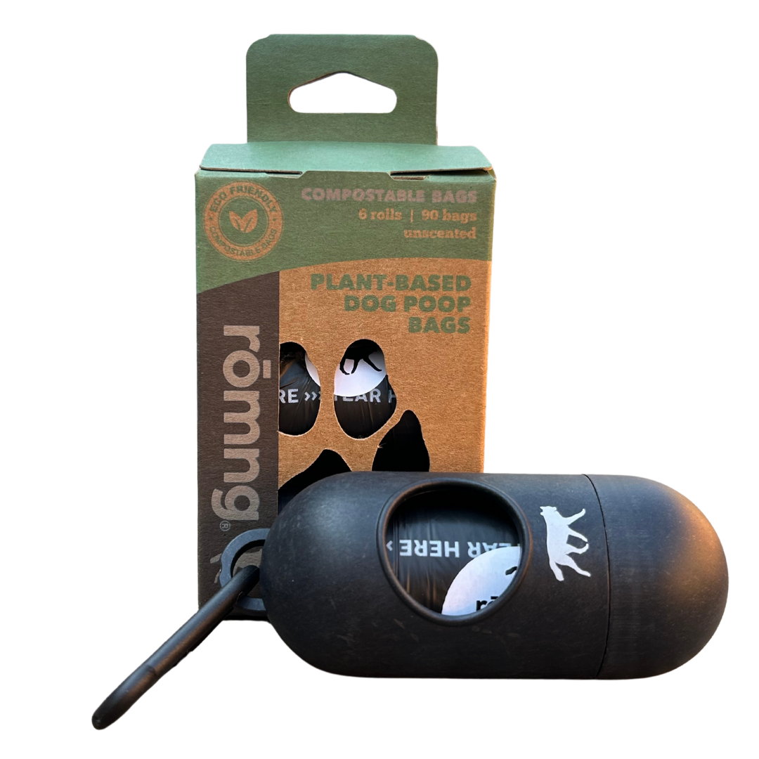 Compostable Dog Poop Bags + Bamboo Dispenser