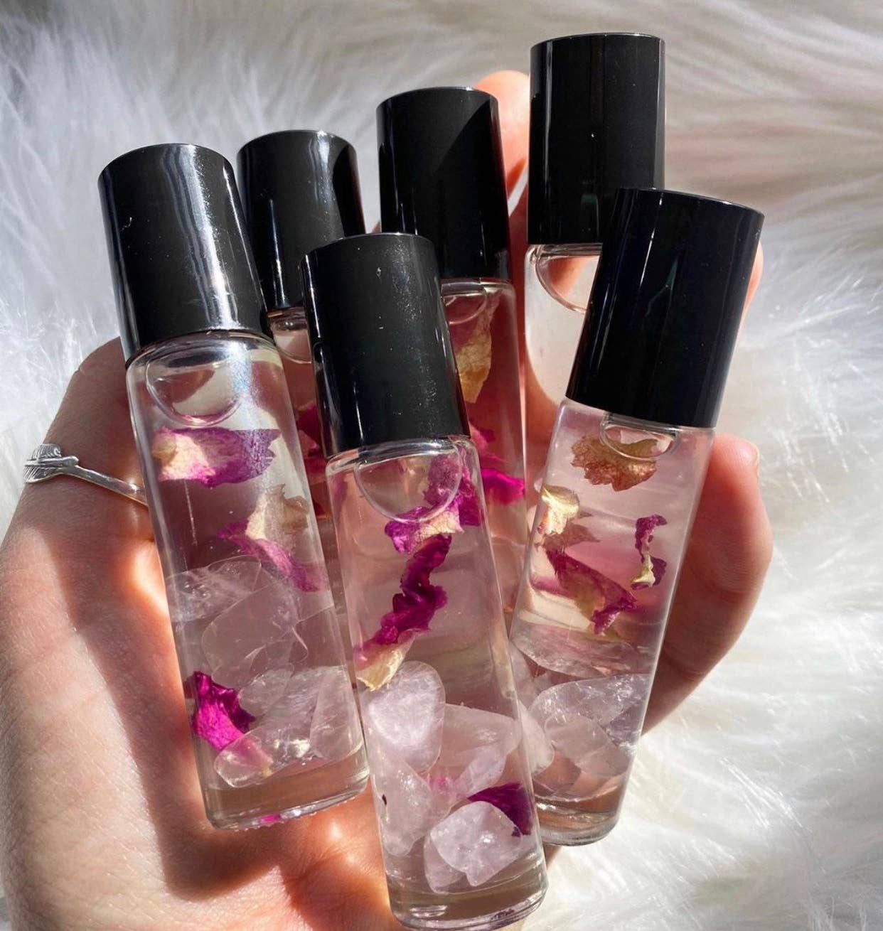 Rose Quartz Crystal Perfume Roller – 10mL Sandalwood & Citrus Blend