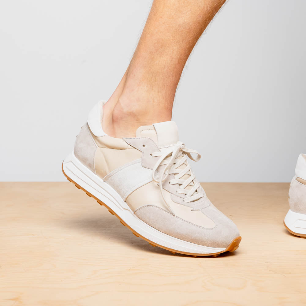 66-265-TPE ROXI Suede & Calfskin Sneaker, Taupe