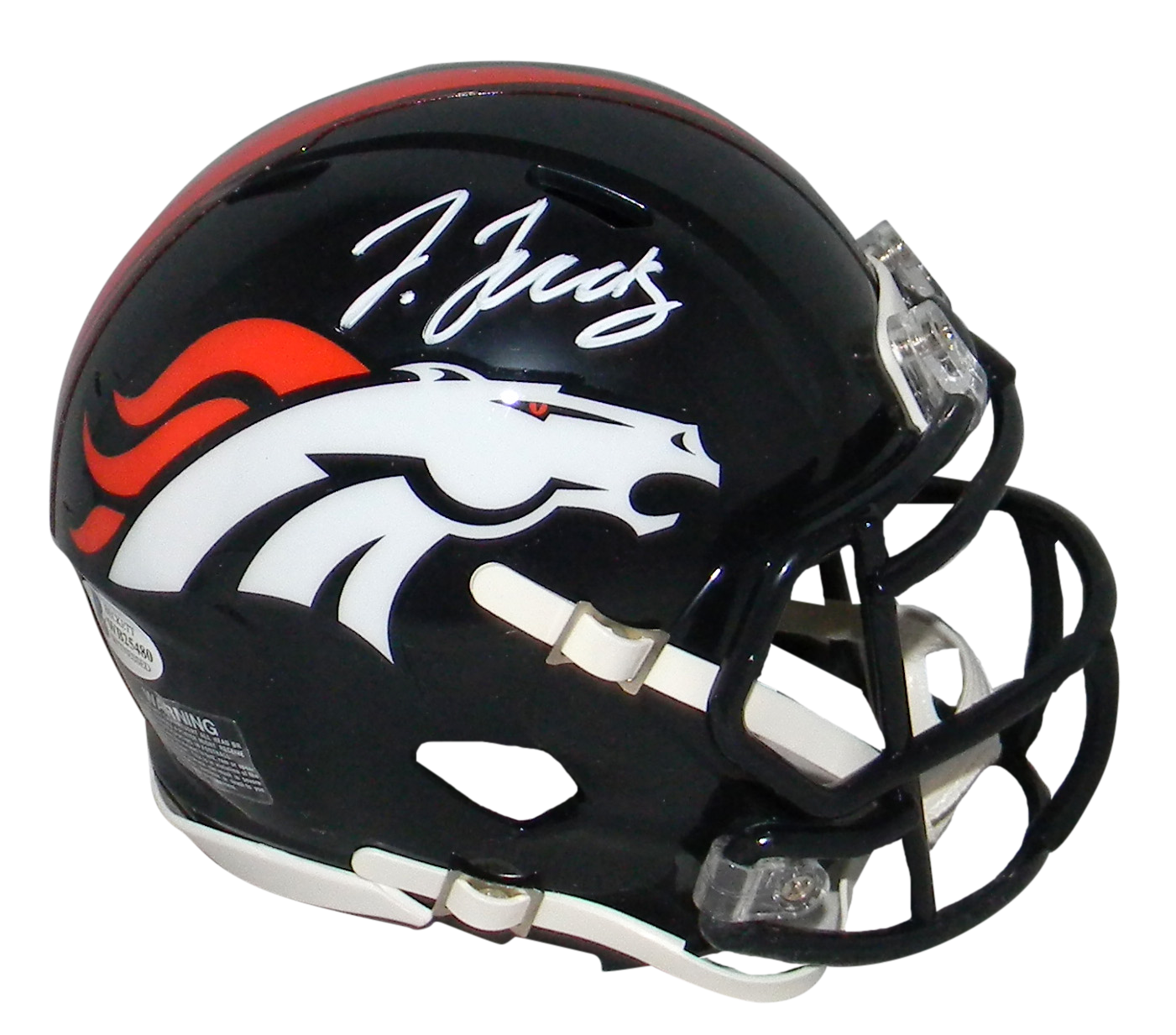 Autographed/Signed Jerry Jeudy Denver Broncos Mini Football Helmet Beckett BAS COA