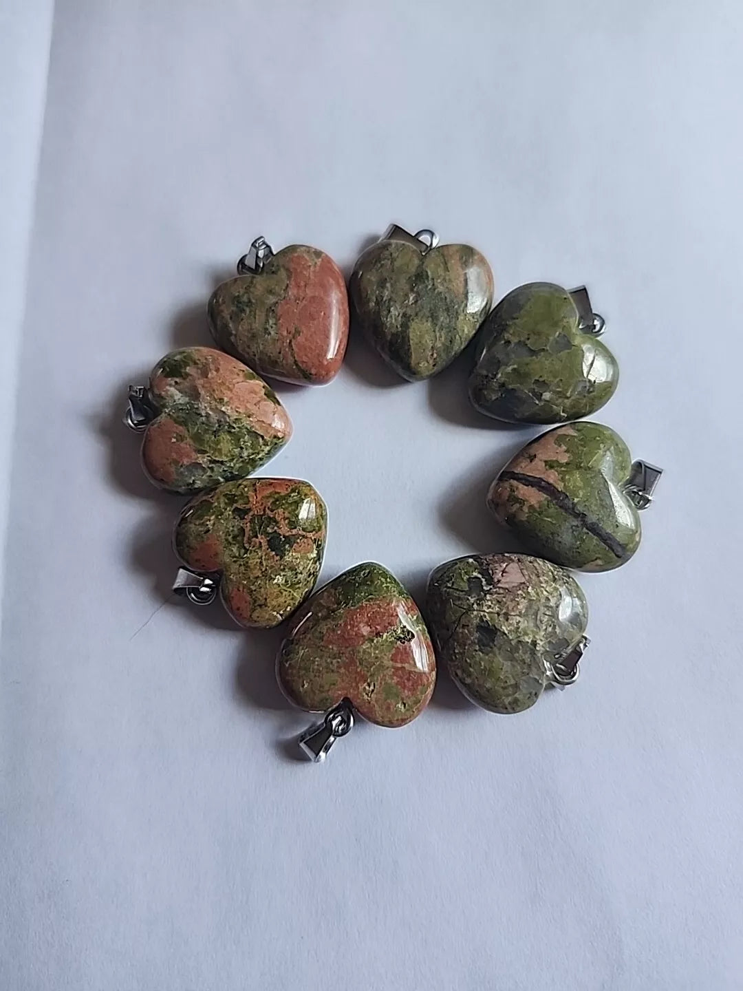8 Unakite Heart Pendant