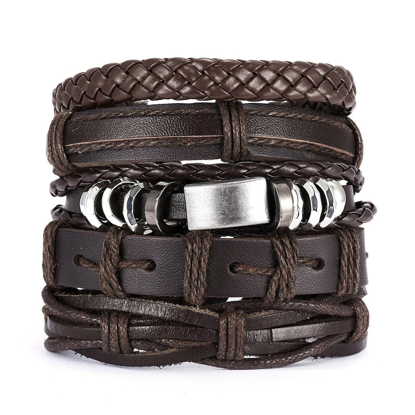 Men Bracelets Vintage Multilayer Leather Braid Bracelets