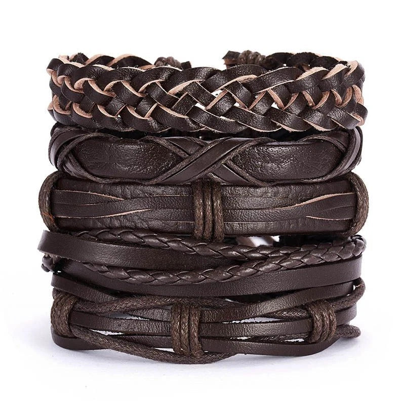 Men Bracelets Vintage Multilayer Leather Braid Bracelets