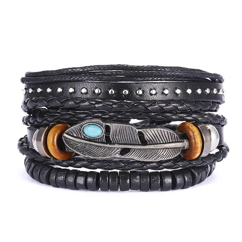 Men Bracelets Vintage Multilayer Leather Braid Bracelets