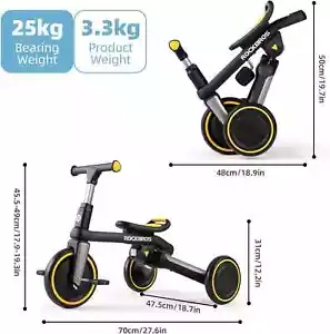 Kids 3 in 1 Tricycle Adjustable Seat Removable Pedals Toddler Ride On Bike